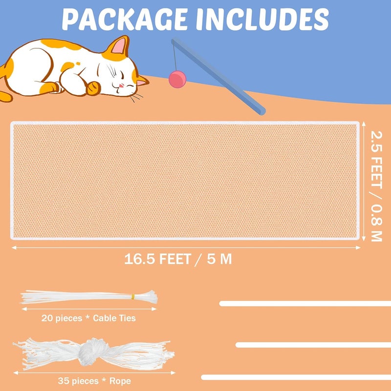 Shappy Balcony Net for Pets 16.5 ft x 2.5 ft Anti Fall Cat Dogs Netting Balcony Mesh Fence Net Screen Protection Crib Mesh for Pets Patios Stairway Clear Stair Banister Guard Apartment(White) - Image 2